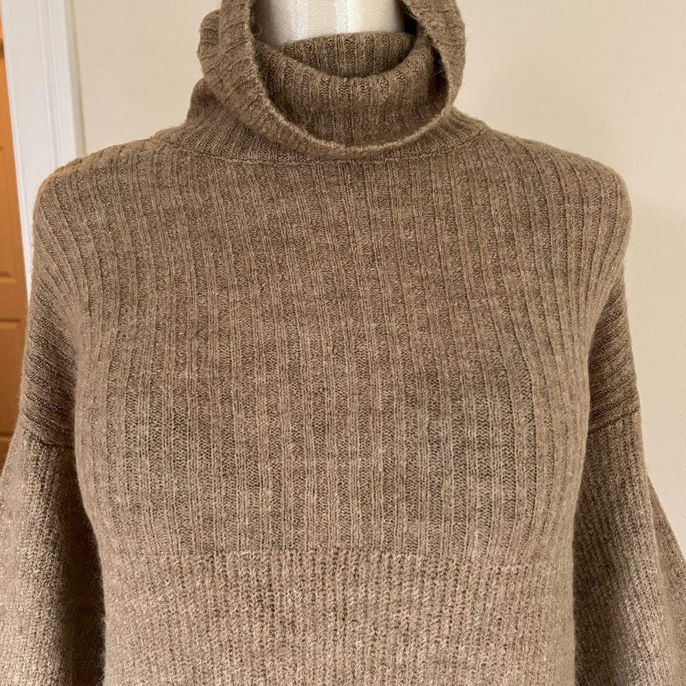 Soft turtleneck sweater dress with shift silhouette. Very cozy.
